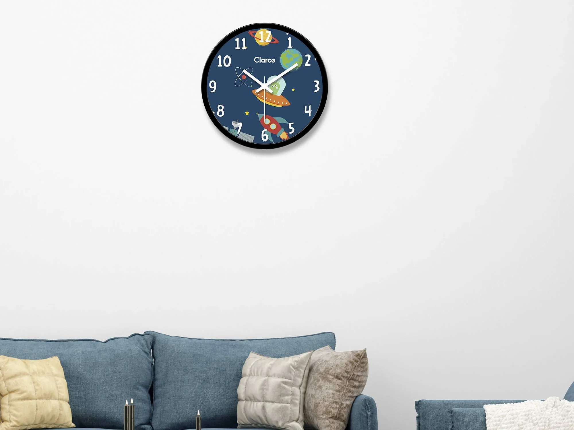 Clarco Designer Decorative Analogue Round Plastic Wall Clock with Glass for Home(12 x 12 Inch / 30 x 30 cm)(WL_782L) (Blue)