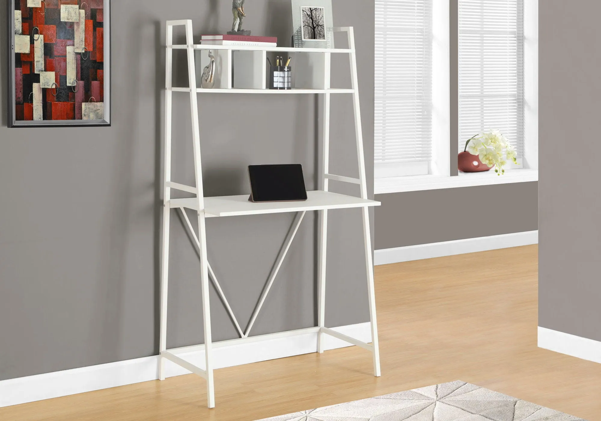 Computer Desk For Home Office, Laptop, Leaning, Storage Shelves, Contemporary & Modern - White by Couch.com