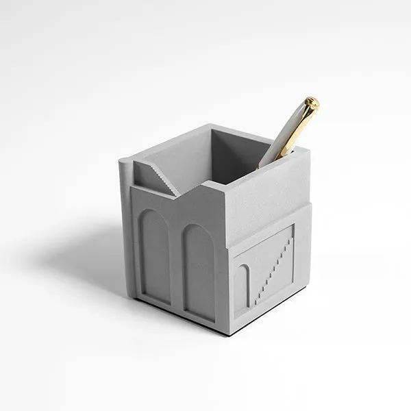 Concrete Pen Holder - Minimalist Desk Organizer - Durable Cement Material - Two Color Options
