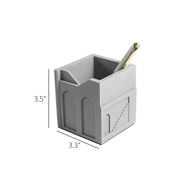 Concrete Pen Holder - Minimalist Desk Organizer - Durable Cement Material - Two Color Options
