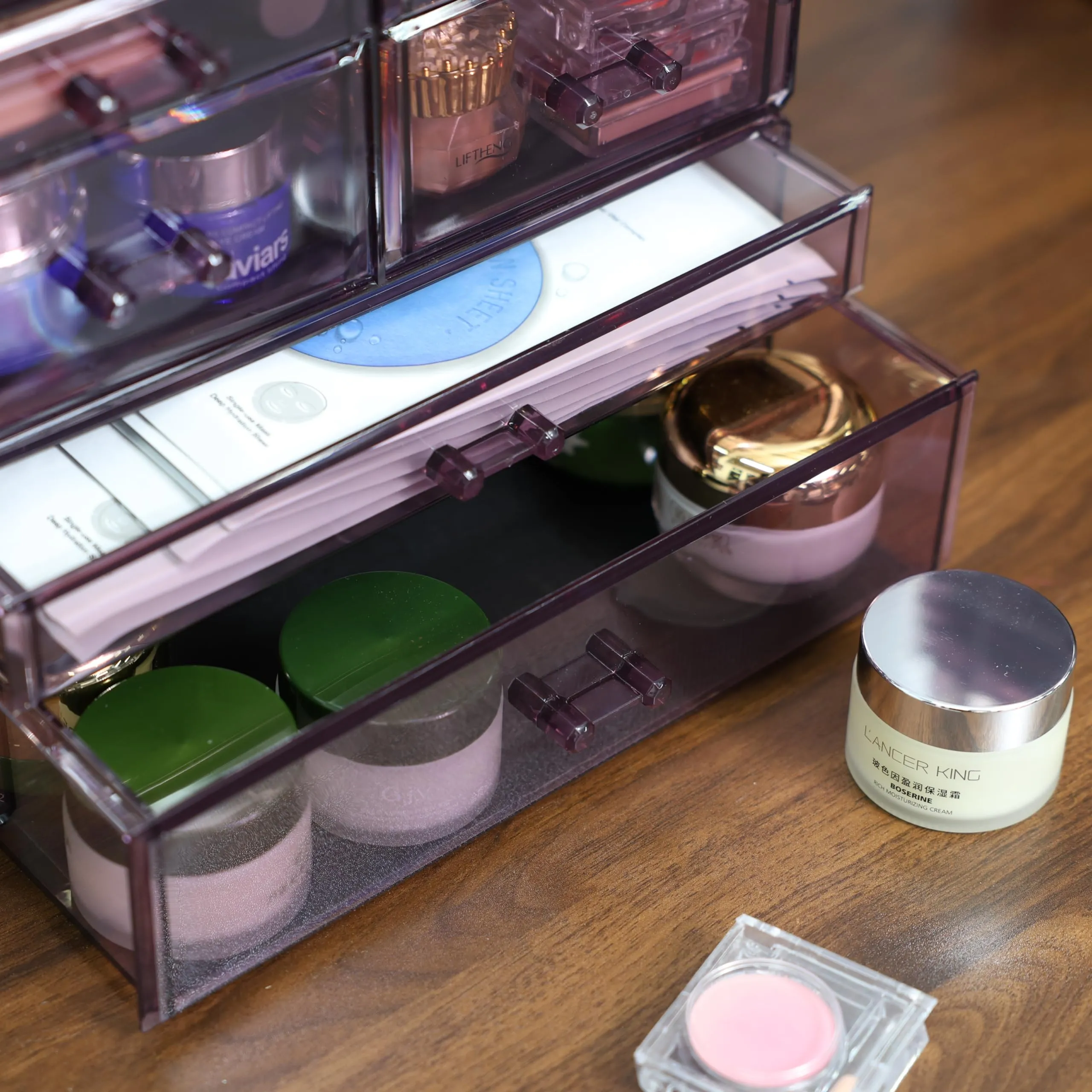 Cq acrylic 3 Pack-big Makeup Organizer, Multi-purpose Make Up Holder, Large Cosmetic Organizer for Vanity With Drawer, Exquisite Desktop Storage Drawers for Beauty,Skincare Product