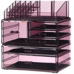 Cq acrylic 3 Pack-big Makeup Organizer, Multi-purpose Make Up Holder, Large Cosmetic Organizer for Vanity With Drawer, Exquisite Desktop Storage Drawers for Beauty,Skincare Product