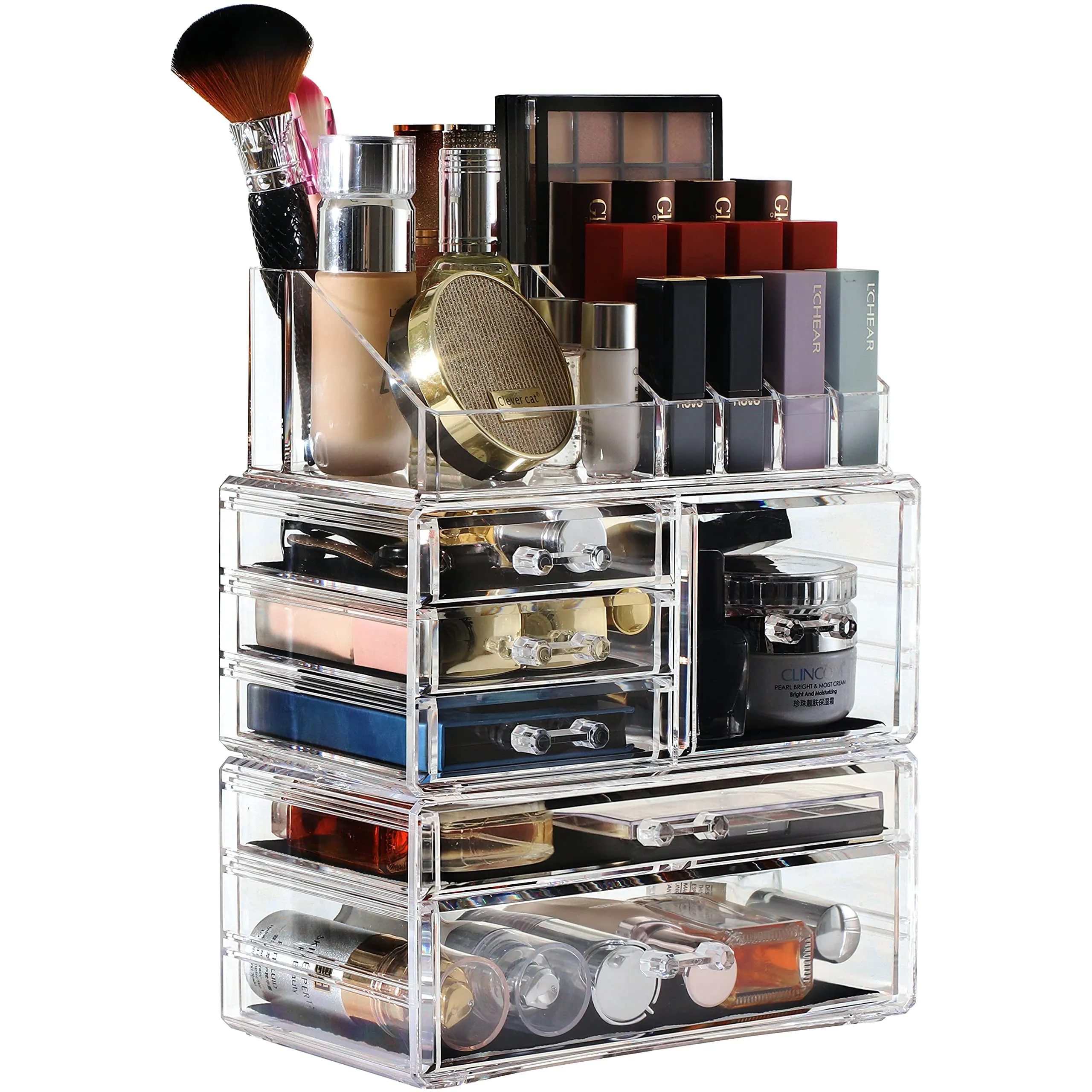 Cq acrylic 3 Pack Clear Makeup Organizer Countertop, Stackable 6 Drawers Skincare Organizer,Cute Skin Care Organizer for Vanity Hair Clip,Jewelry,Beauty Product Desk and Make Up Organizers for Vanity