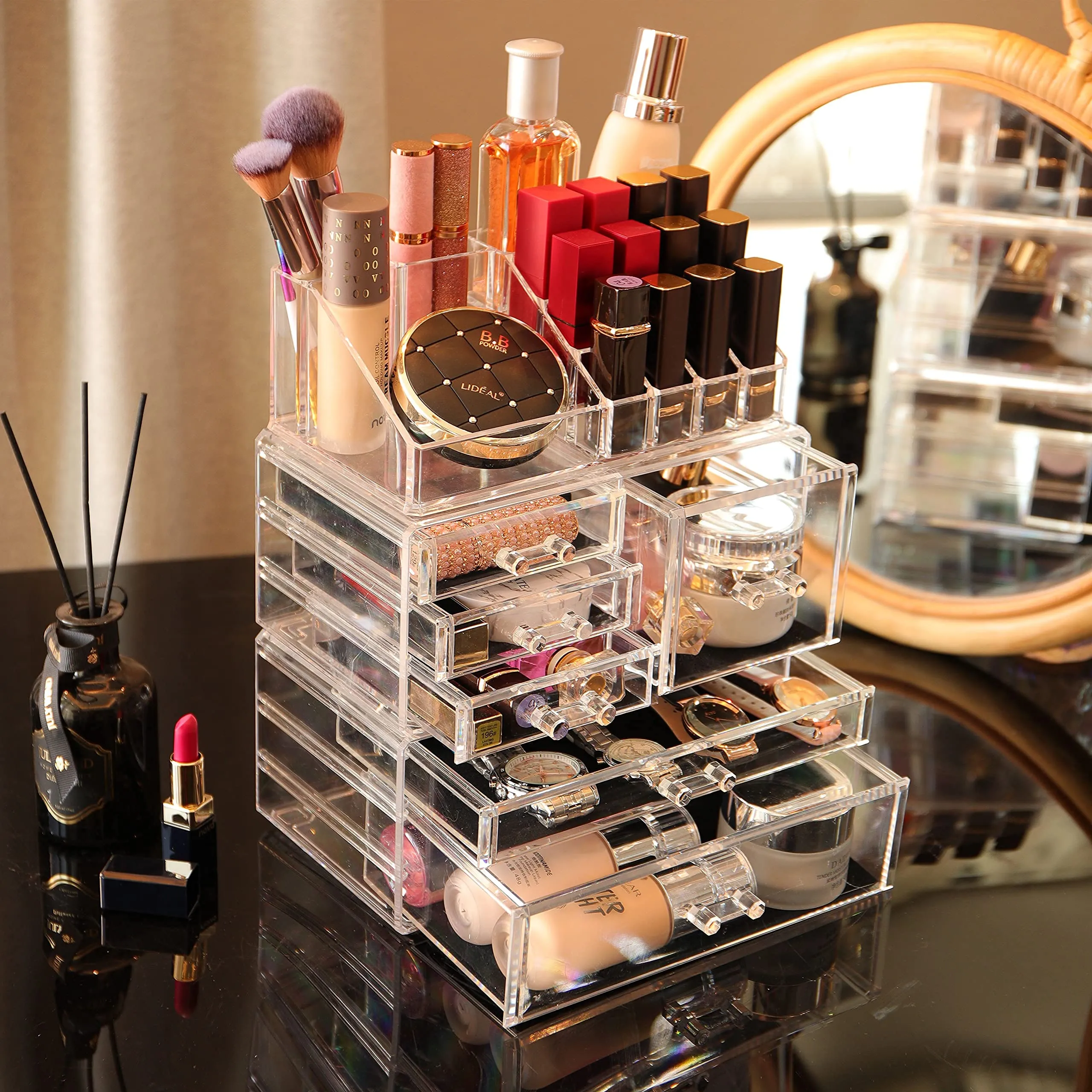Cq acrylic 3 Pack Clear Makeup Organizer Countertop, Stackable 6 Drawers Skincare Organizer,Cute Skin Care Organizer for Vanity Hair Clip,Jewelry,Beauty Product Desk and Make Up Organizers for Vanity