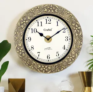 CRAFTEL 12" Brass Embossed Antique Wall Clock Vintage Round Analog Clock For Bedroom Living Room Home And Office : English Dial- 8 Inches