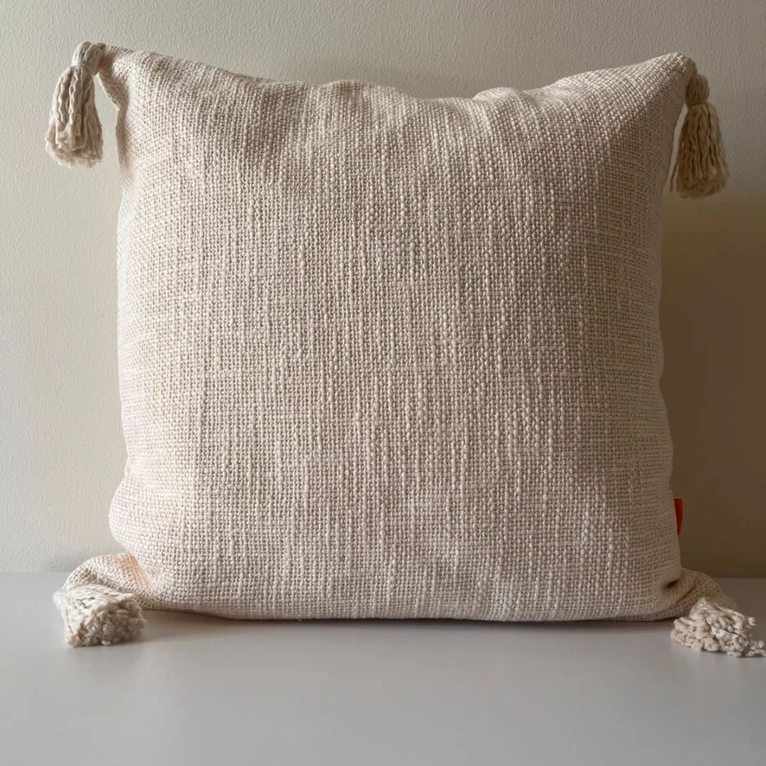 Cream  Cotton Throw cushion with Tassels 45 x 45 cm- Two Pieces