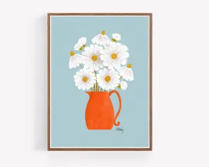 Daisies and Blue - Floral Illustration Print