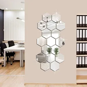 DecorWear 17 Hexagon Mirror Silver Plastic Wall Stickers for Wall Size (10.5x12.1) Cm Acrylic Mirror Wall Decor Sticker, Wall Mirror Stickers, Unframed Hexagonal Mirror Wall Sticker(17HexaSilver)