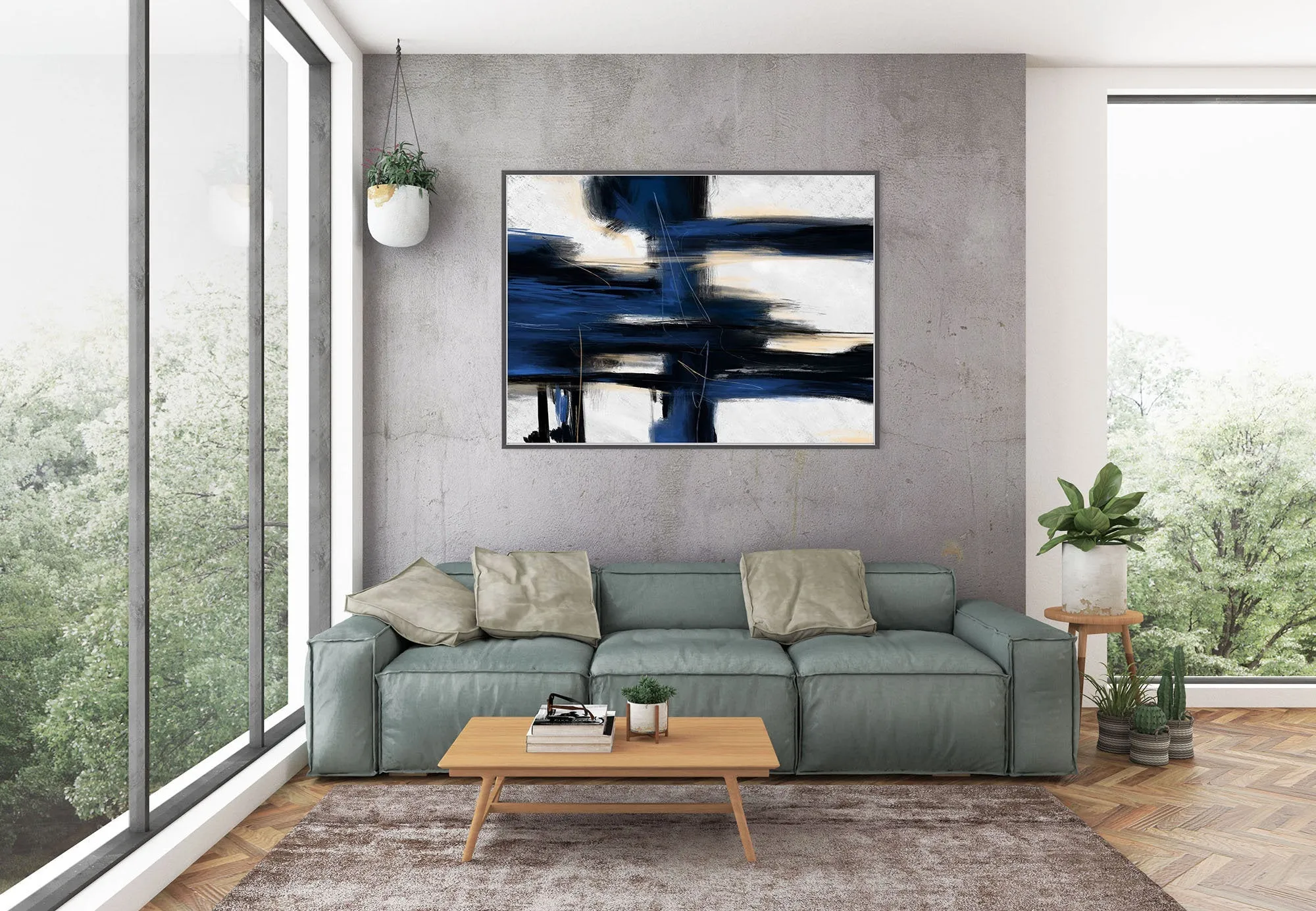 Deep Blue And White Minimal Abstract Painting Contemporary Painting on Canvas Kp058