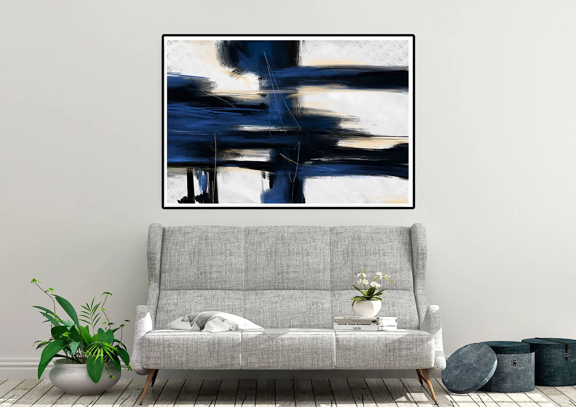 Deep Blue And White Minimal Abstract Painting Contemporary Painting on Canvas Kp058