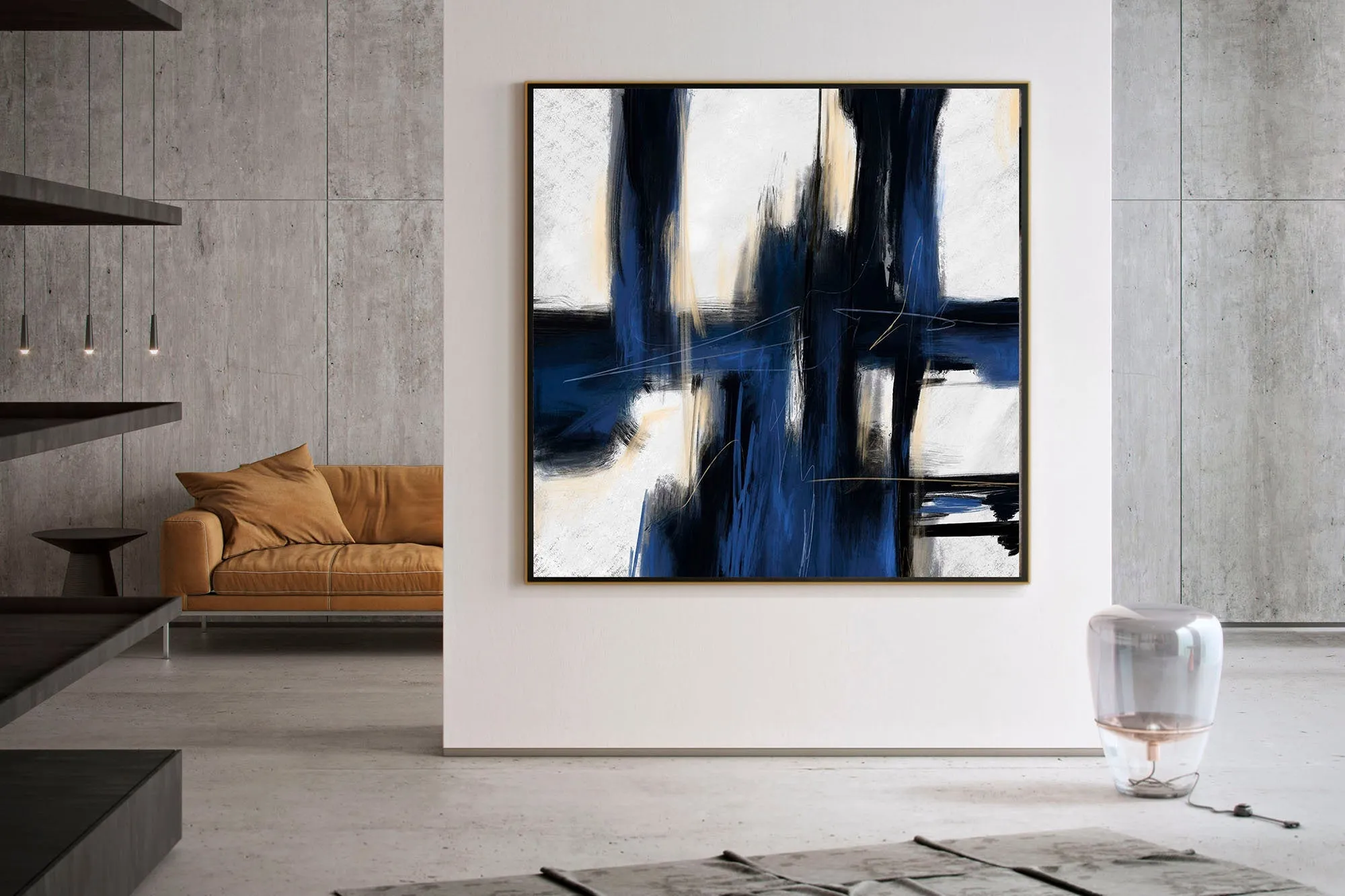 Deep Blue And White Minimal Abstract Painting Contemporary Painting on Canvas Kp058