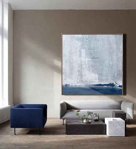 Deep Blue Grey Sky Abstract Painting Beautiful Canvas Wall Art Np046