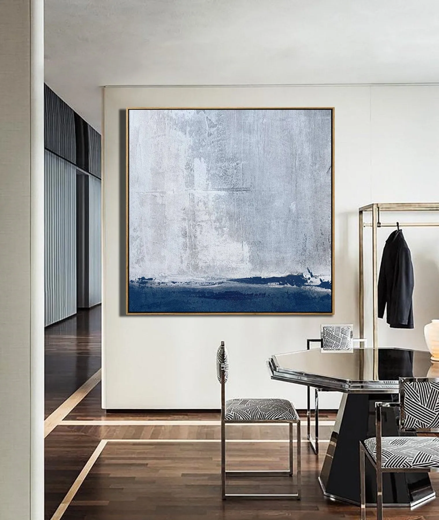 Deep Blue Grey Sky Abstract Painting Beautiful Canvas Wall Art Np046