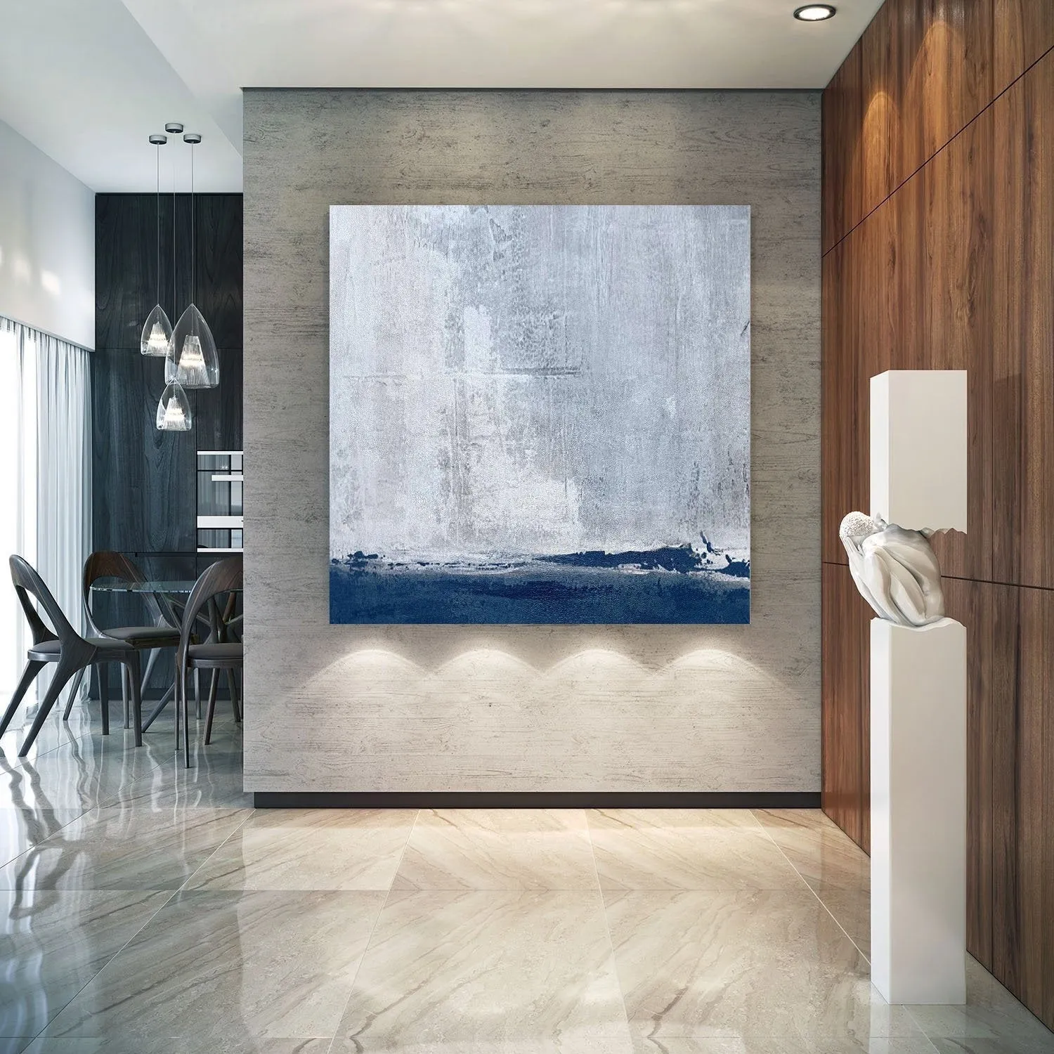 Deep Blue Grey Sky Abstract Painting Beautiful Canvas Wall Art Np046