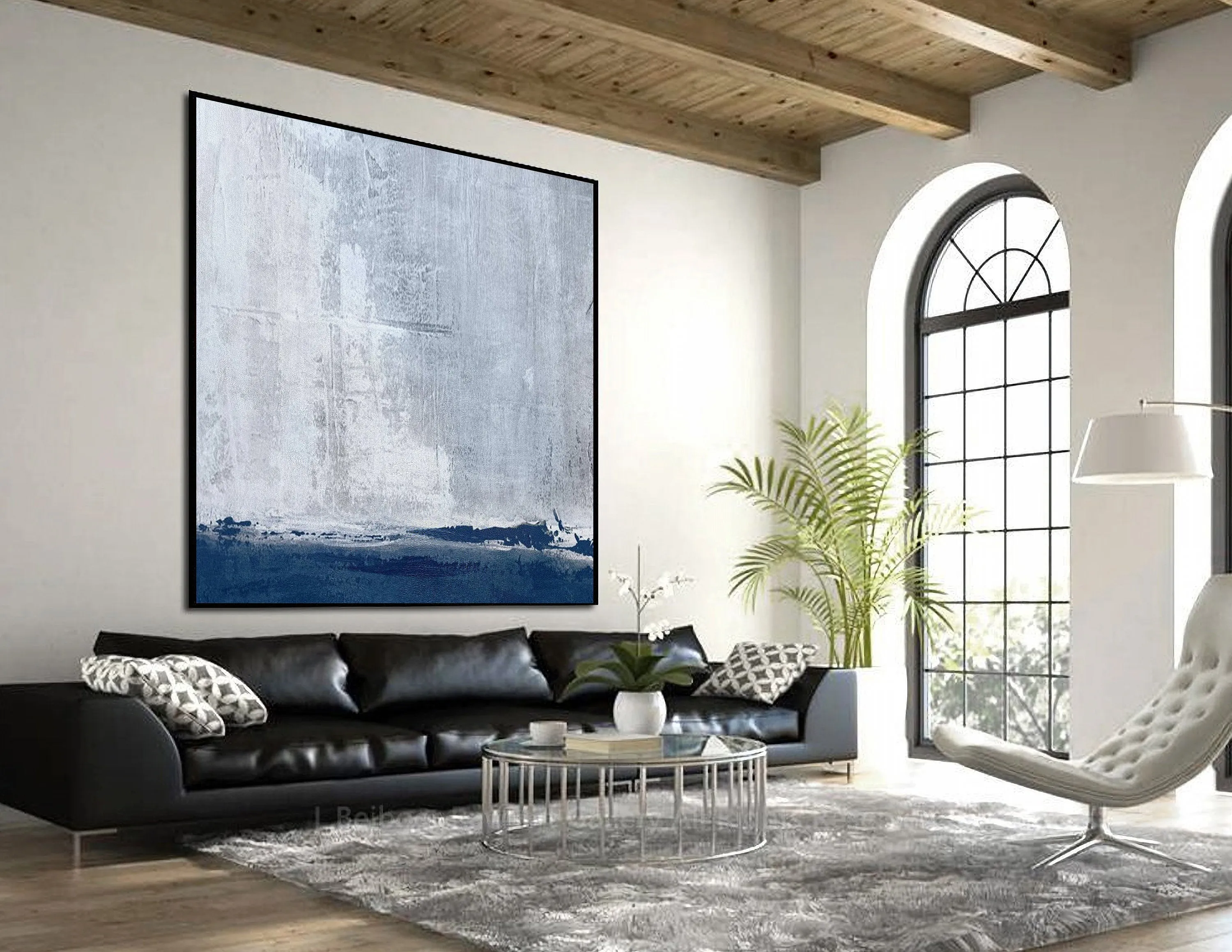 Deep Blue Grey Sky Abstract Painting Beautiful Canvas Wall Art Np046