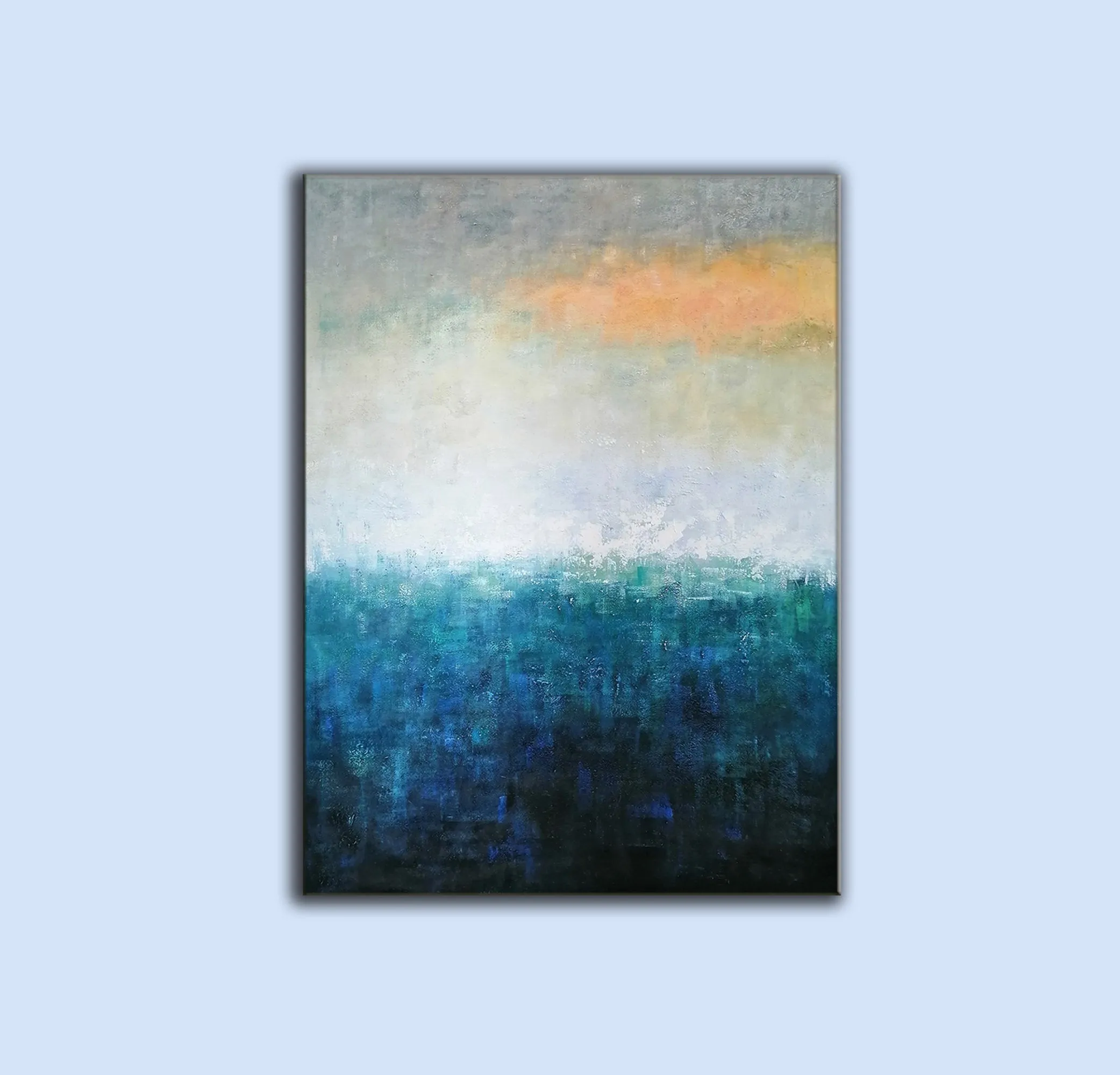 Deep Blue White Yellow Abstract Painting on Canvas Original Yp020