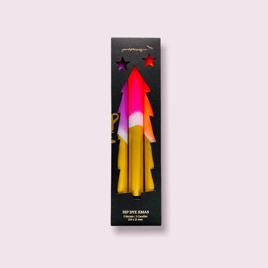 Dip Dye X-Mas Taper Candles Set of 3 (Neon Holiday)