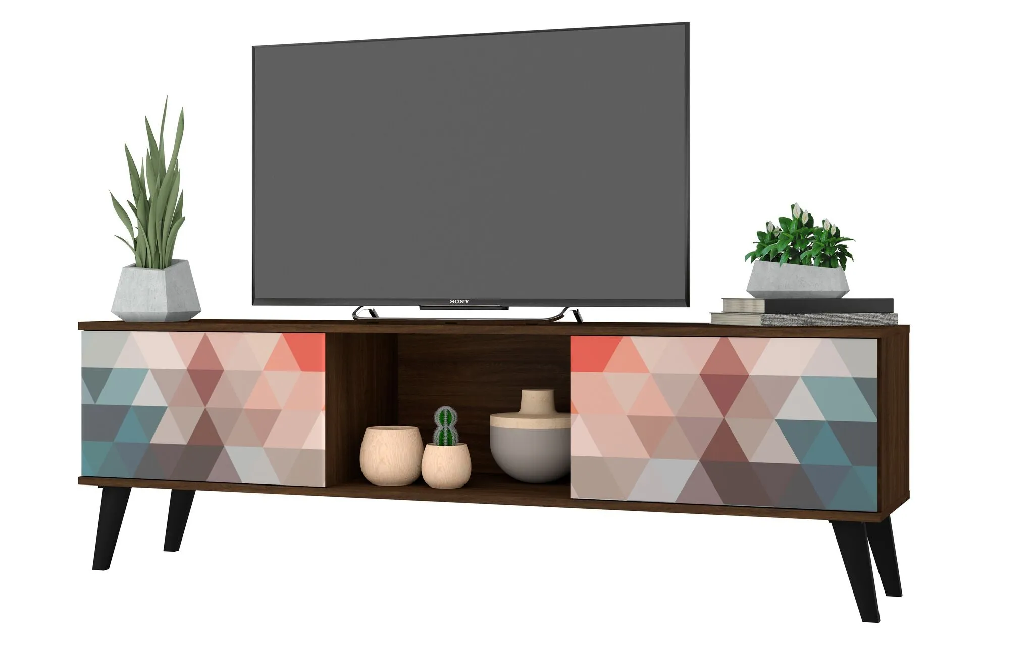 Doyers 62.20 Mid-Century Modern TV Stand in Multi Color Red and Blue