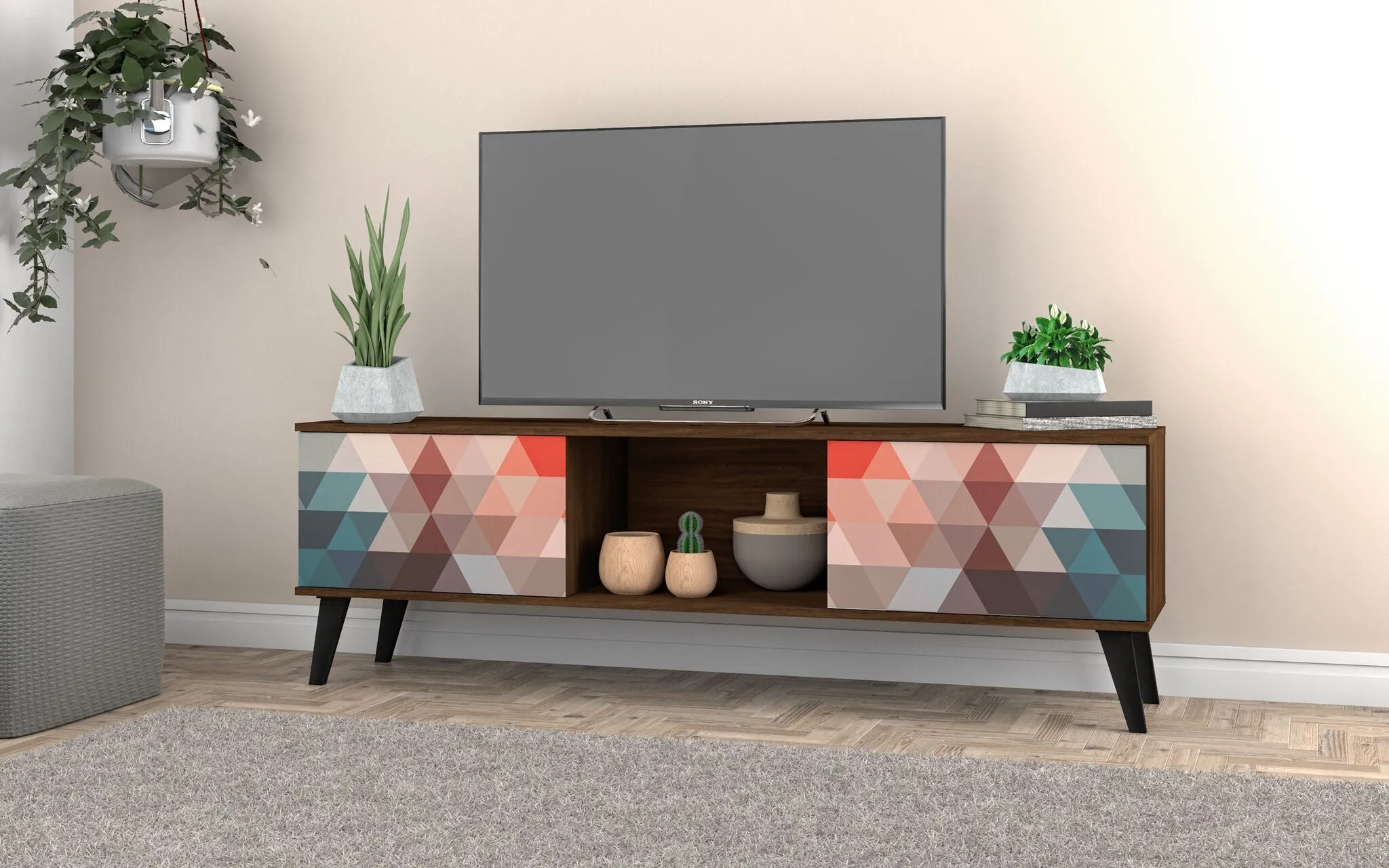 Doyers 62.20 Mid-Century Modern TV Stand in Multi Color Red and Blue