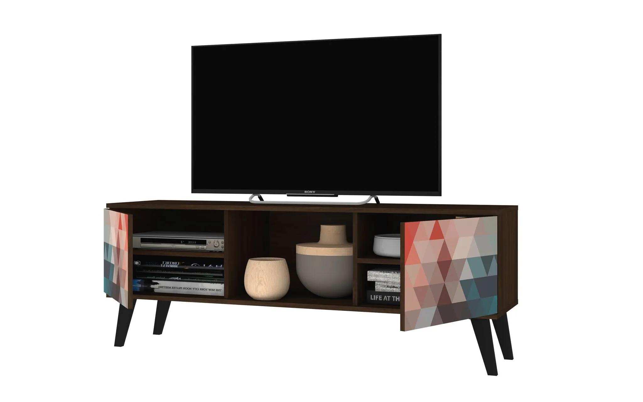 Doyers 62.20 Mid-Century Modern TV Stand in Multi Color Red and Blue