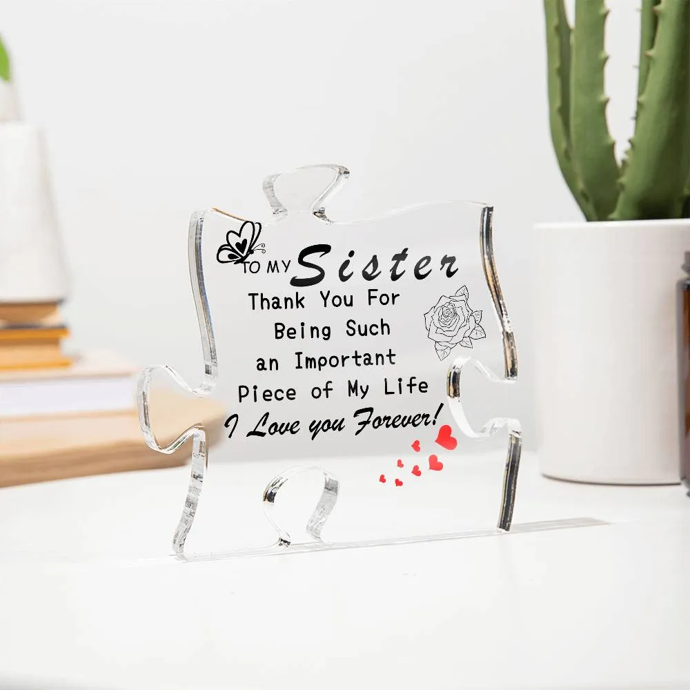 Engraved Acrylic Block Puzzle Sister Present - Cute Birthday Gifts from Sister, Paperweights Happy Birthday Sister Gift from Brother