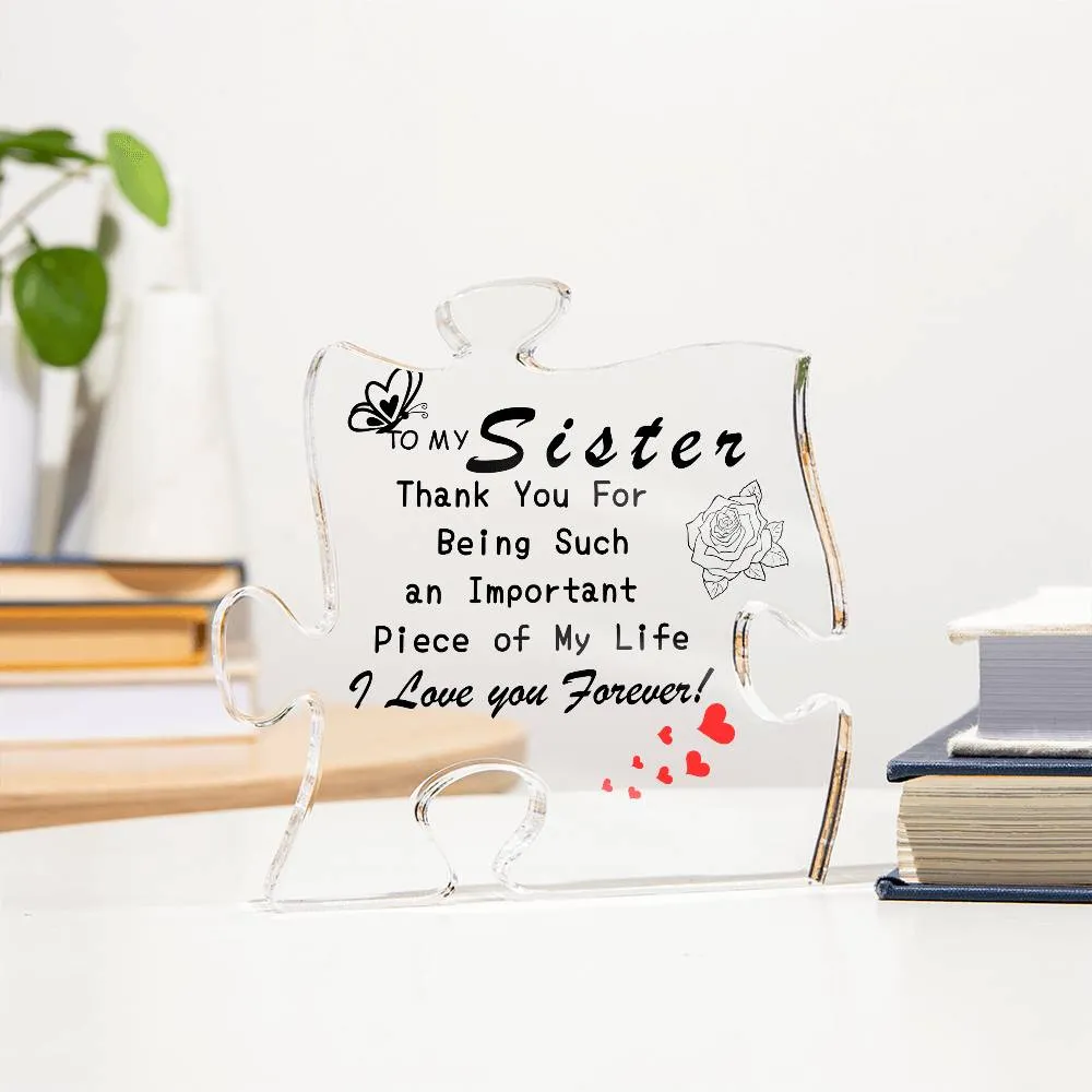 Engraved Acrylic Block Puzzle Sister Present - Cute Birthday Gifts from Sister, Paperweights Happy Birthday Sister Gift from Brother