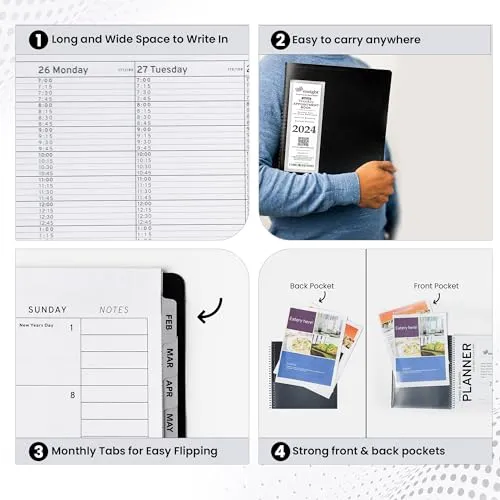 Ensight 2024 Appointment Book & Planner - Ensight 8.5 x 11 inches, Large Tabbed Daily Hourly Weekly Planner, Calendar and Schedule Book 15-Minute time Slots, Business and Personal Planner Jan 2024 - Jan 2025 (Black)