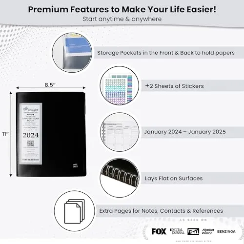 Ensight 2024 Appointment Book & Planner - Ensight 8.5 x 11 inches, Large Tabbed Daily Hourly Weekly Planner, Calendar and Schedule Book 15-Minute time Slots, Business and Personal Planner Jan 2024 - Jan 2025 (Black)