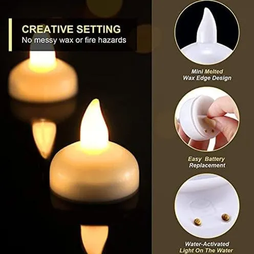 Exxelo Flameless LED Tealights, Smokeless Plastic Decorative Candles (Yellow Light)