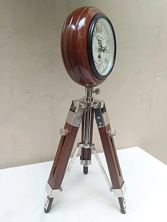 FH FamosHub| House The Bright Decor 5 inch Wooden Table Clock with Adjustable Tripod Stand Heavy Quality (Brown), Tripod 5 inch Clock for Office, Home Decor