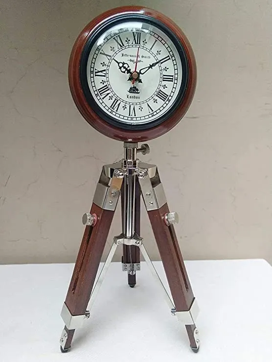 FH FamosHub| House The Bright Decor 5 inch Wooden Table Clock with Adjustable Tripod Stand Heavy Quality (Brown), Tripod 5 inch Clock for Office, Home Decor