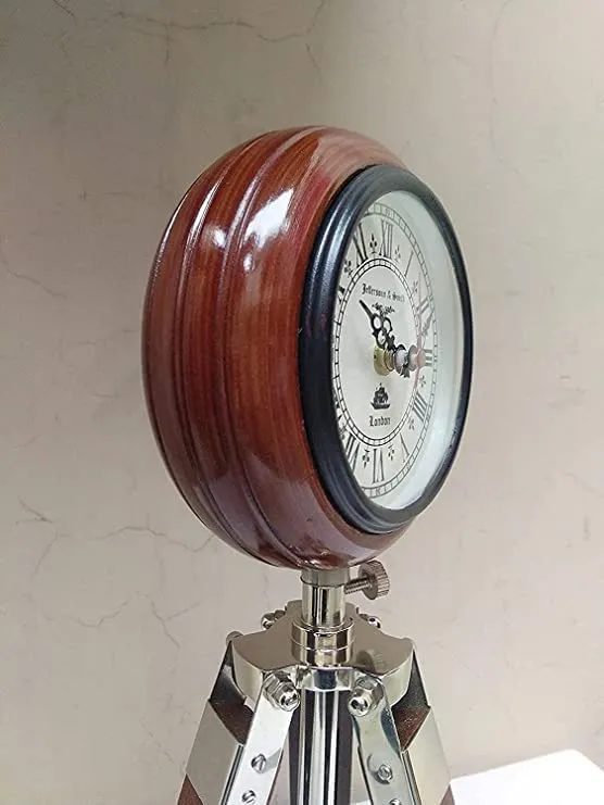 FH FamosHub| House The Bright Decor 5 inch Wooden Table Clock with Adjustable Tripod Stand Heavy Quality (Brown), Tripod 5 inch Clock for Office, Home Decor