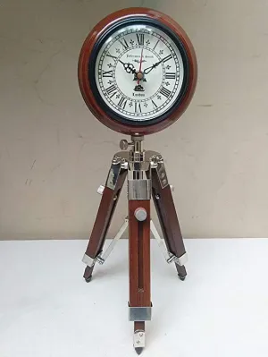 FH FamosHub| House The Bright Decor 5 inch Wooden Table Clock with Adjustable Tripod Stand Heavy Quality (Brown), Tripod 5 inch Clock for Office, Home Decor
