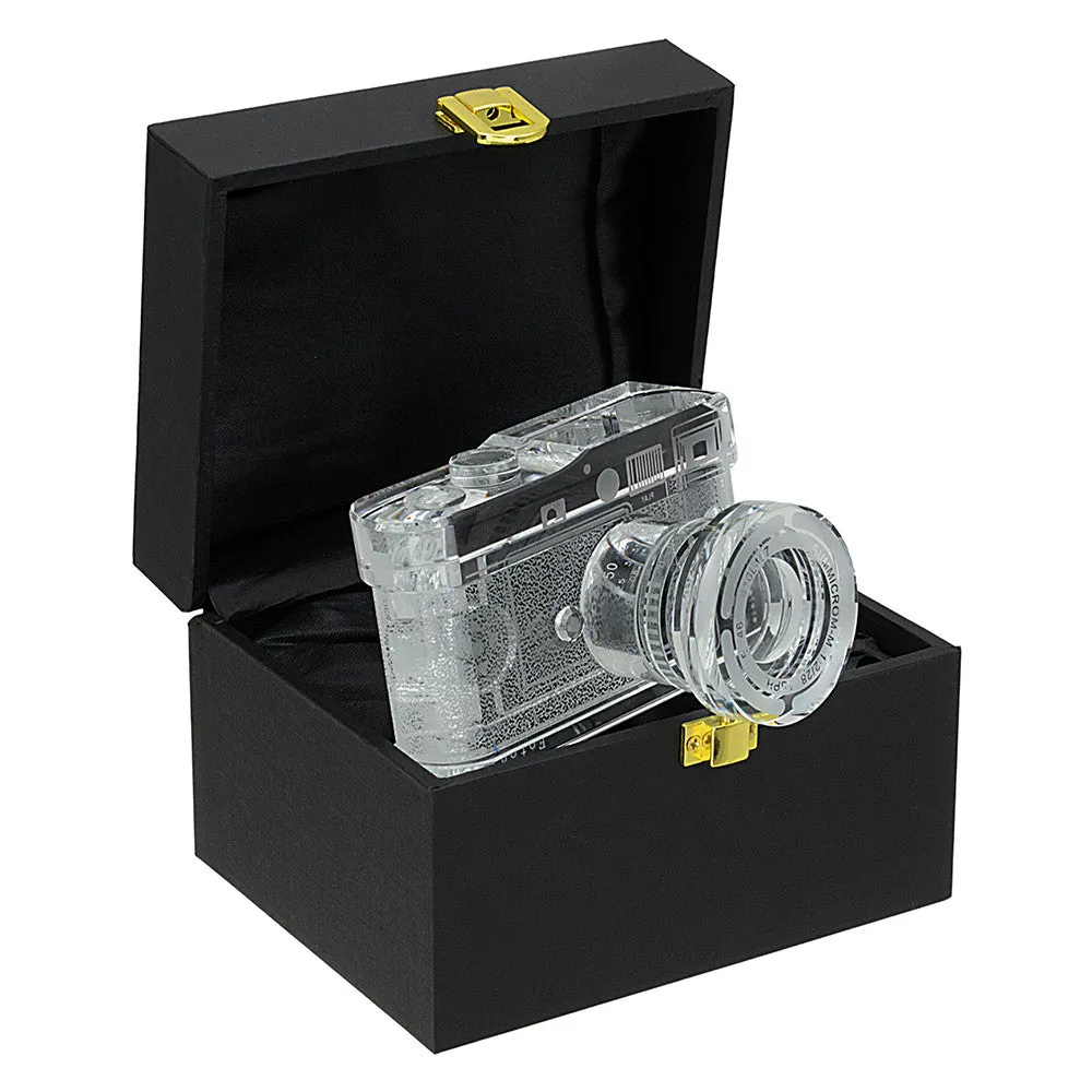 Fotodiox Crystal Camera - 2/3 Sized Replica of Leica M9 Camera w/ Summicron 28mm f/2 Lens; Paperweight, Book Shelf, Bookends