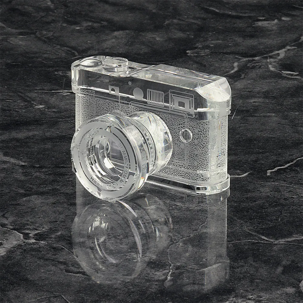Fotodiox Crystal Camera - 2/3 Sized Replica of Leica M9 Camera w/ Summicron 28mm f/2 Lens; Paperweight, Book Shelf, Bookends