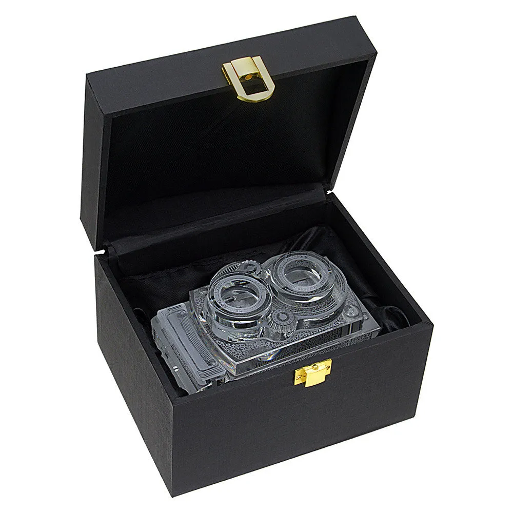 Fotodiox Crystal Camera - 4/5 Sized Replica of Rolleiflex 2.8 Camera w/ Zeiss Planar 80mm lens; Paperweight, Book Shelf, Bookends