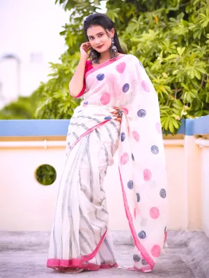 Geometry Pink Navy Dots Saree