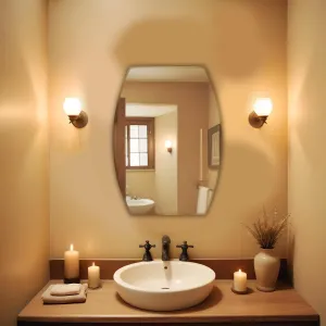 Germa Sanitarywares Semi-Oval Rectangular Wall Mounted Frameless Mirror with Beveled Edges/Wall Mirror for Bathroom/Living Room/Bed Room/Dressing Room – 18x24inch