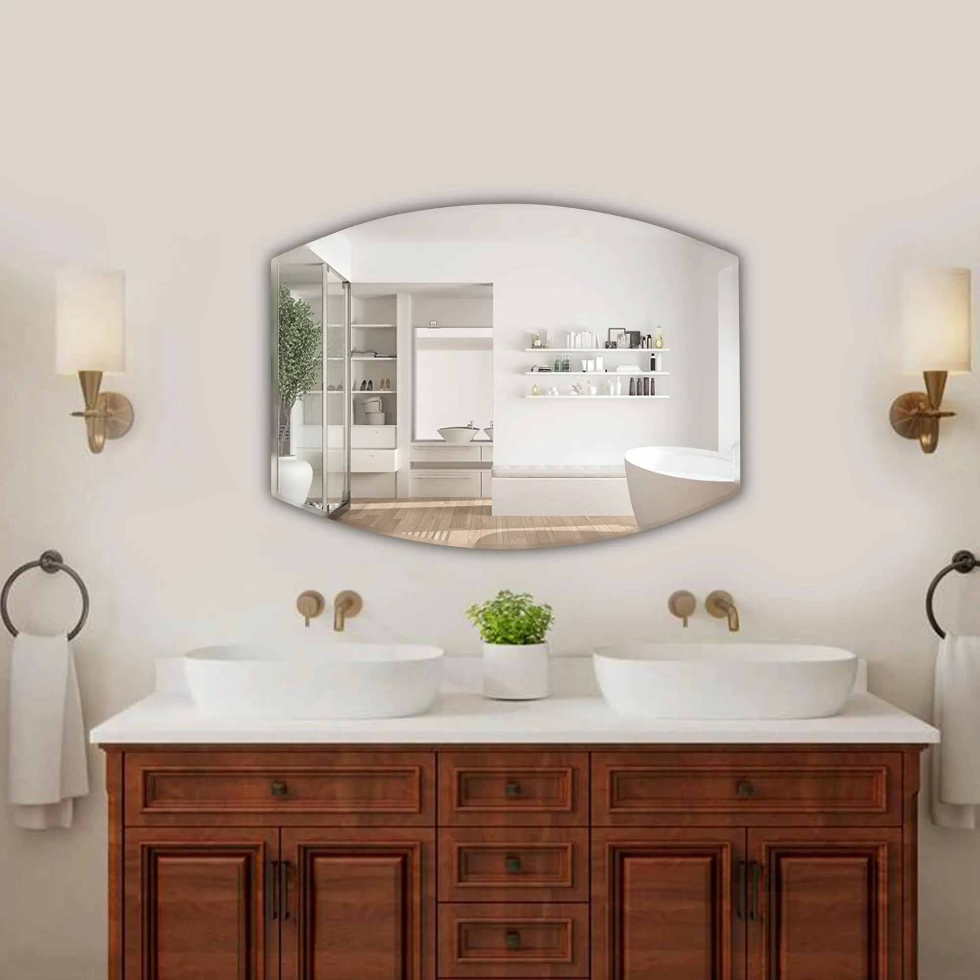 Germa Sanitarywares Semi-Oval Rectangular Wall Mounted Frameless Mirror with Beveled Edges/Wall Mirror for Bathroom/Living Room/Bed Room/Dressing Room – 18x24inch