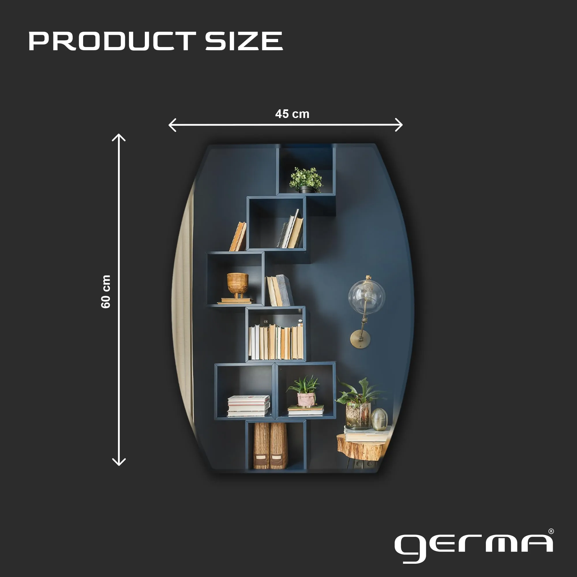 Germa Sanitarywares Semi-Oval Rectangular Wall Mounted Frameless Mirror with Beveled Edges/Wall Mirror for Bathroom/Living Room/Bed Room/Dressing Room – 18x24inch