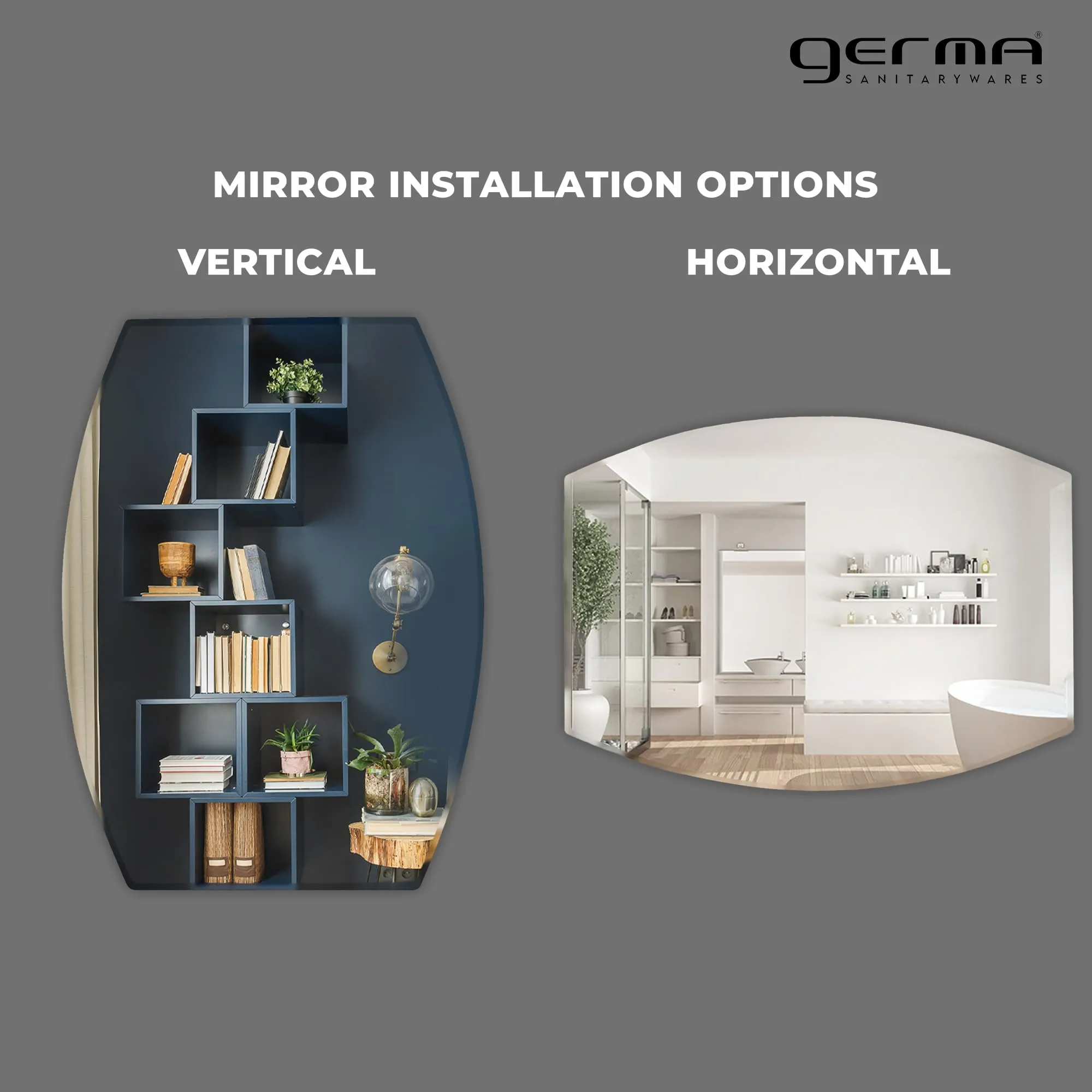 Germa Sanitarywares Semi-Oval Rectangular Wall Mounted Frameless Mirror with Beveled Edges/Wall Mirror for Bathroom/Living Room/Bed Room/Dressing Room – 18x24inch