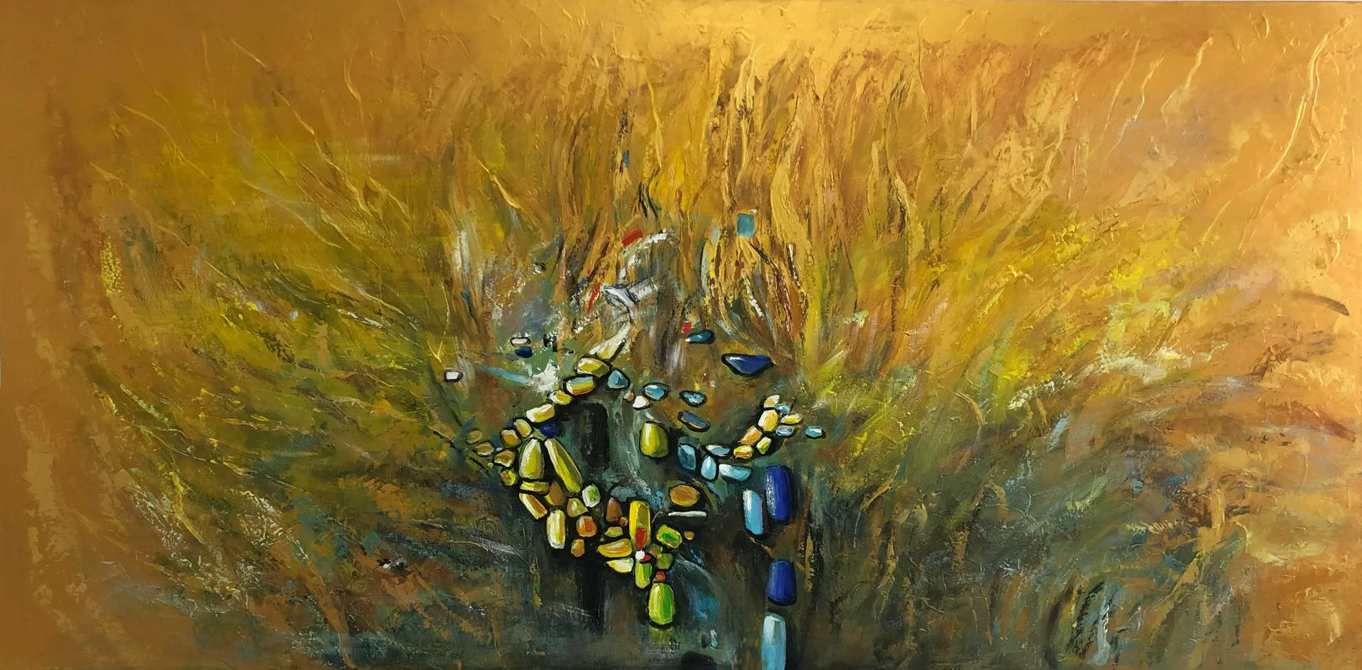 Giant Wall Painting Gold Abstract Painting On Canvas Contemporary Living Room Decor Bp057