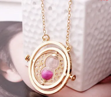 Gold plated time turner necklace hourglass vintage pendant Hermione Granger for women lady girl wholesale 0131