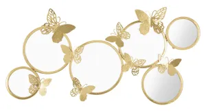 Golden Round Wall Mirrors with Butterflies