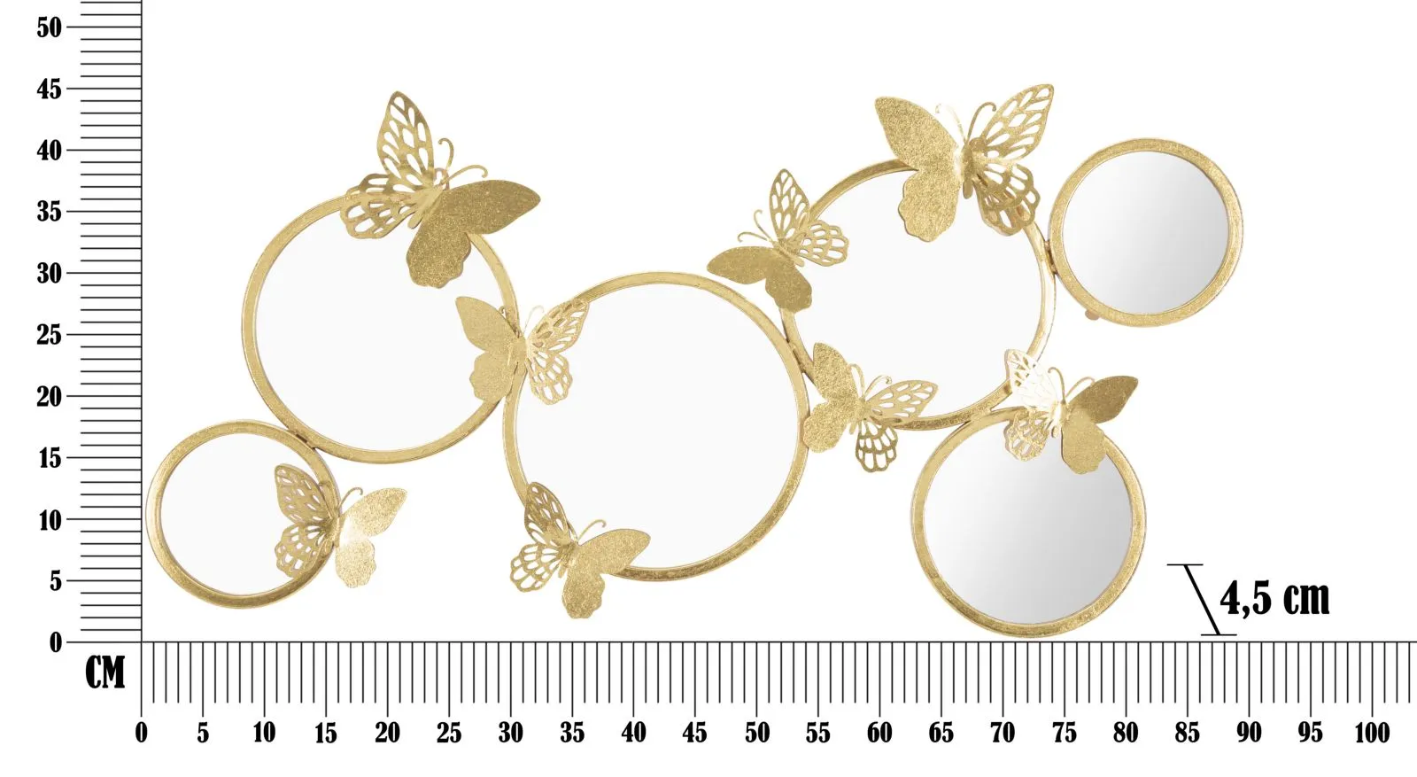 Golden Round Wall Mirrors with Butterflies
