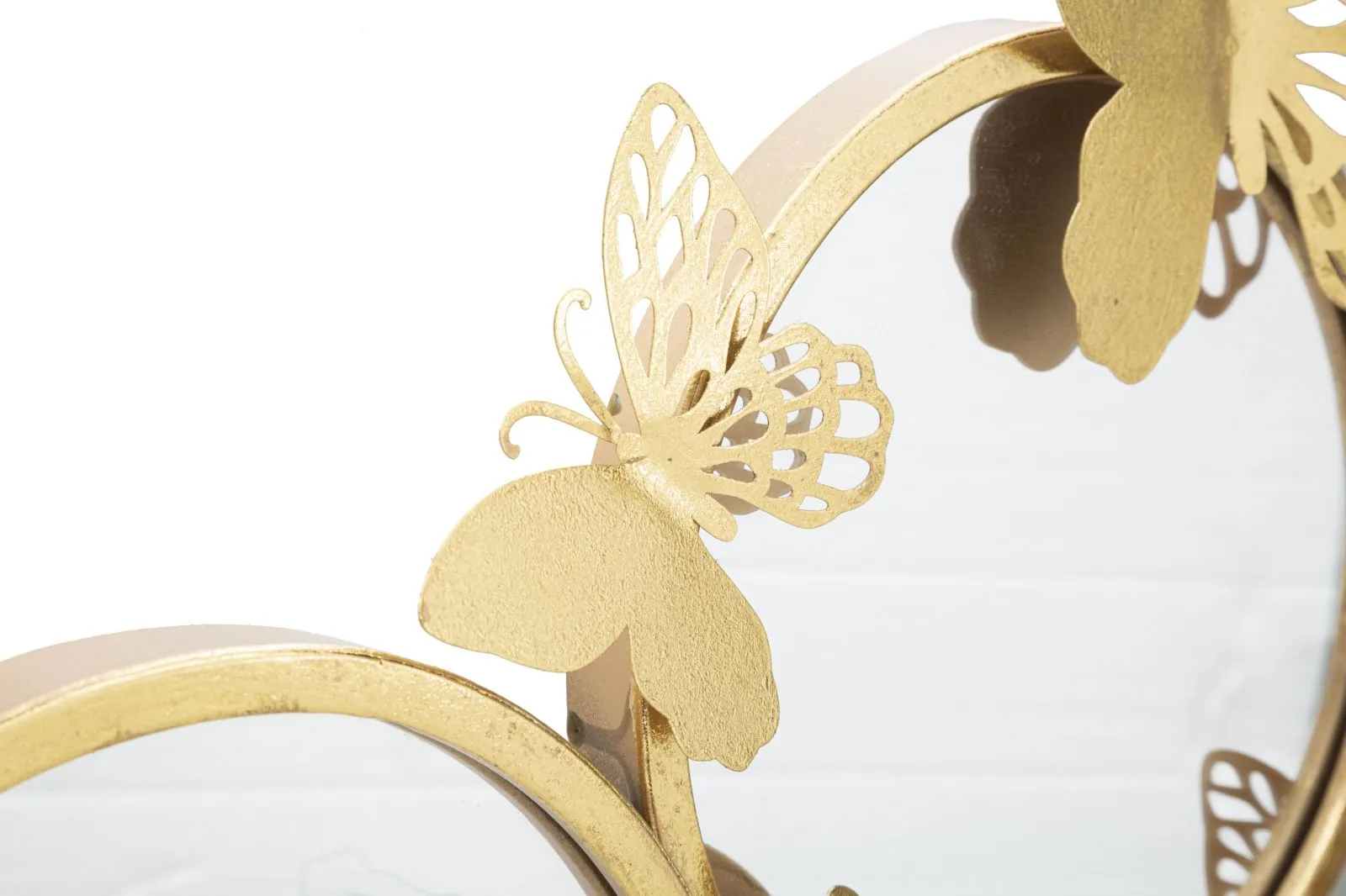 Golden Round Wall Mirrors with Butterflies