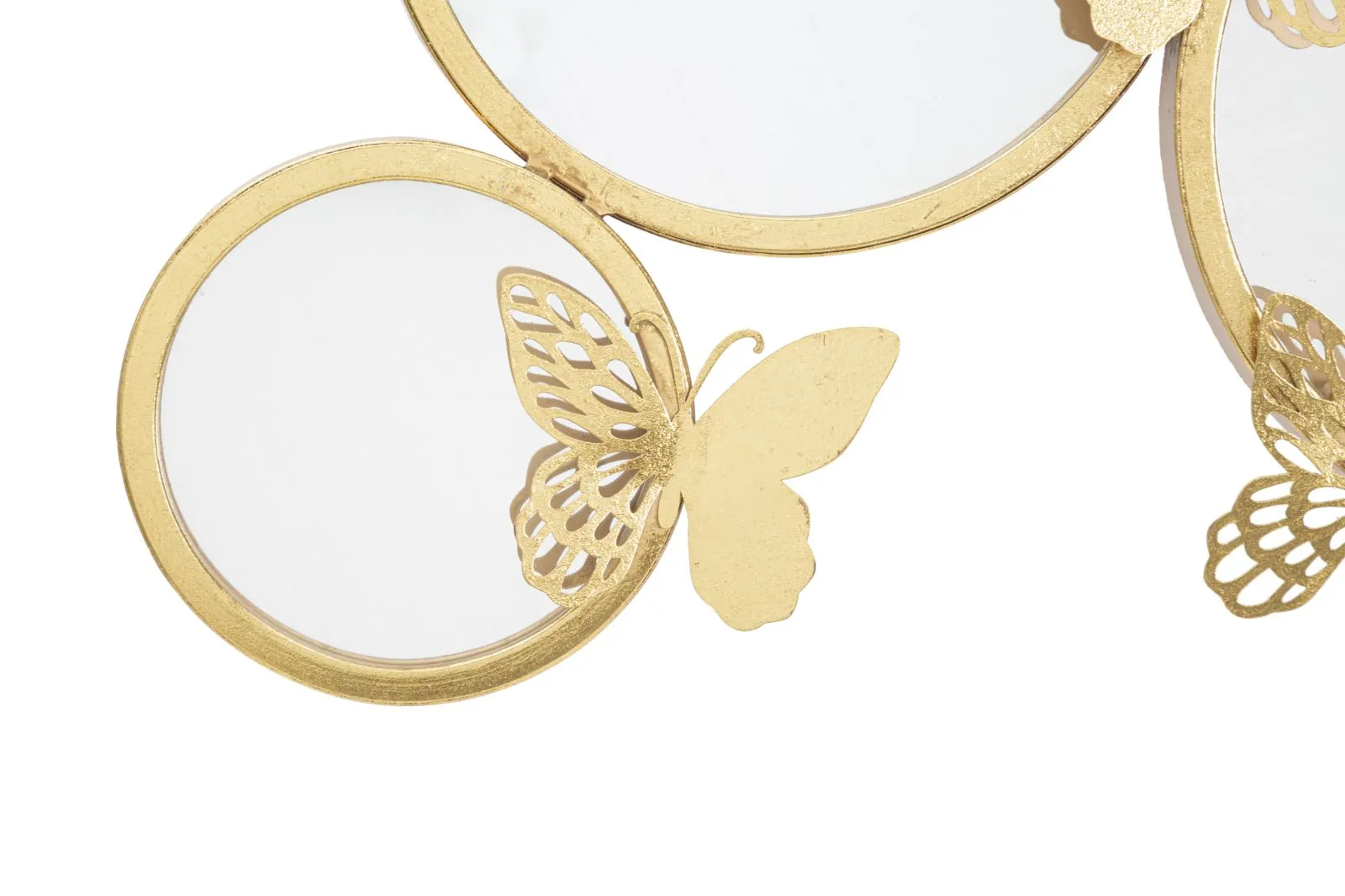 Golden Round Wall Mirrors with Butterflies