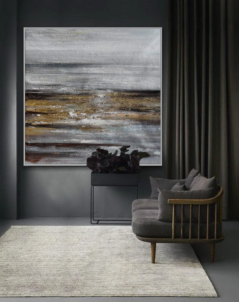 Gray Whhite Yellow Gold Abstract Painting Minimalist Abstract Oversize Ap084
