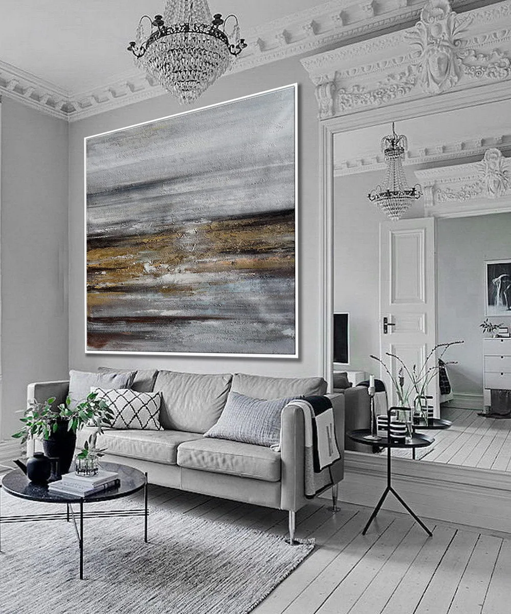 Gray Whhite Yellow Gold Abstract Painting Minimalist Abstract Oversize Ap084