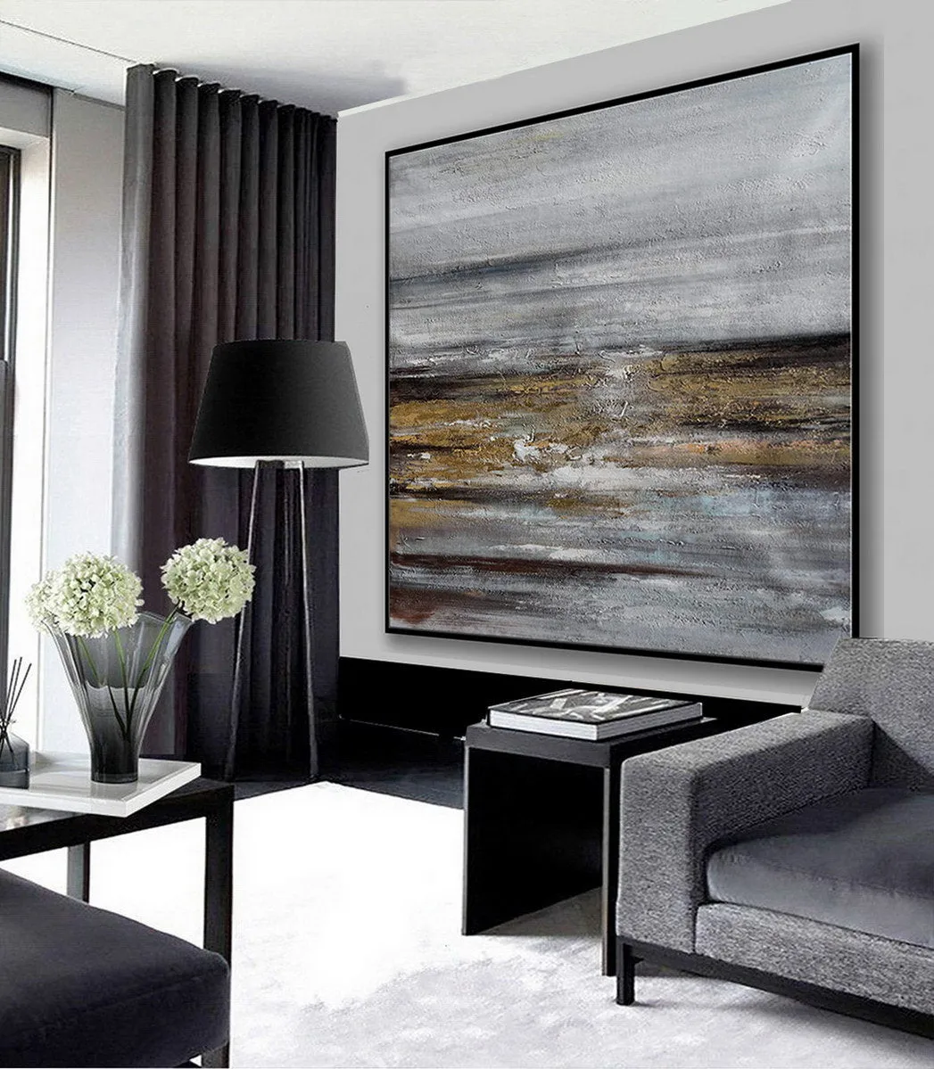 Gray Whhite Yellow Gold Abstract Painting Minimalist Abstract Oversize Ap084